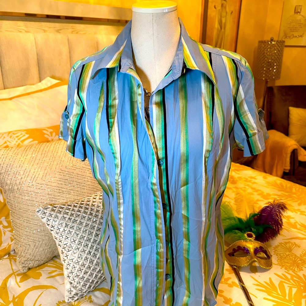 New York & Co. Light Blue & Green Button Down Shirt